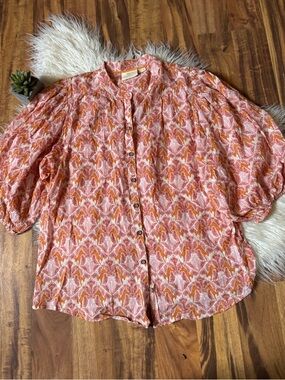 Maeve Anthropologie Tiger Print Pattern Puff Sleeve Blouse